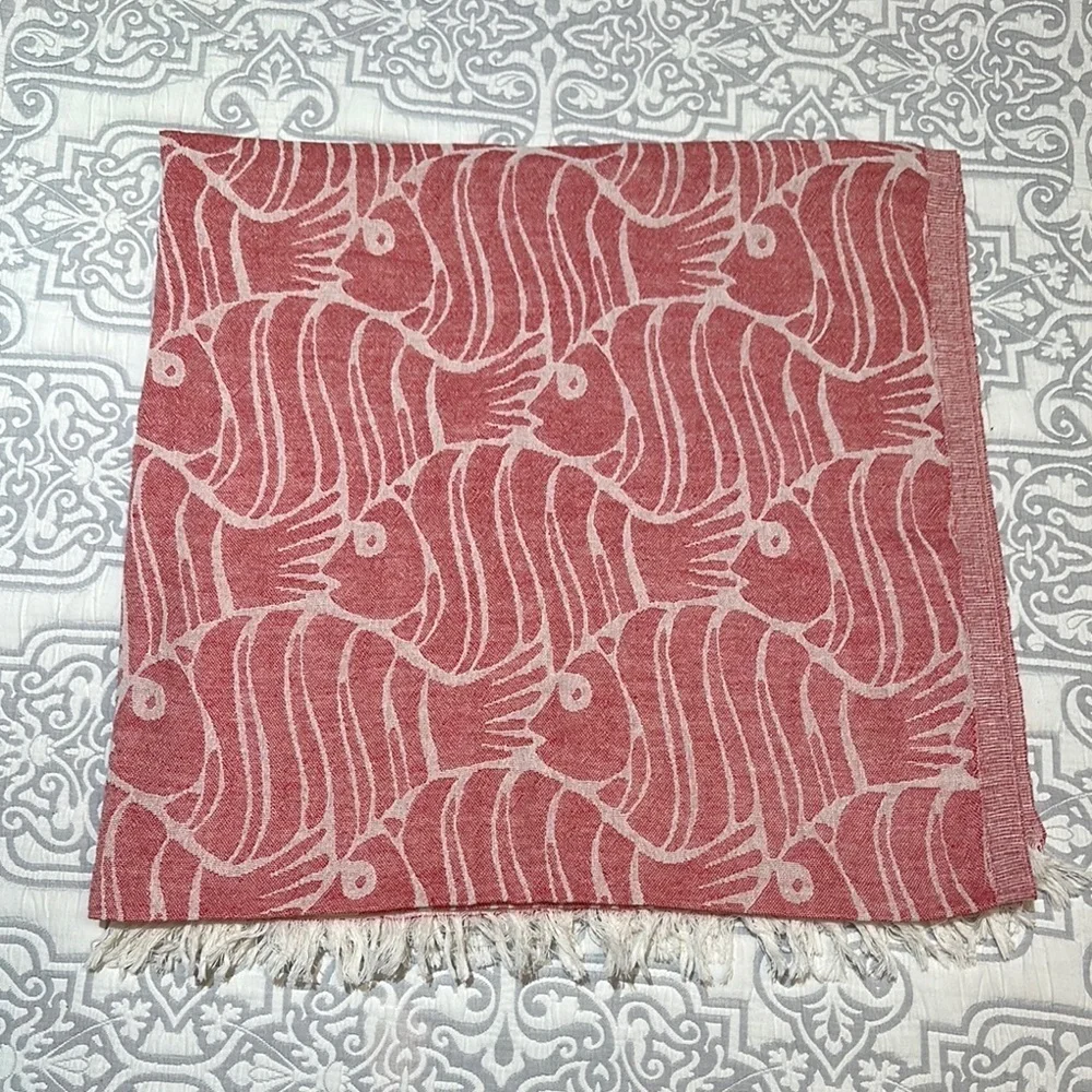 Pink and White Fish Patterned Reversible Blanket/Towel